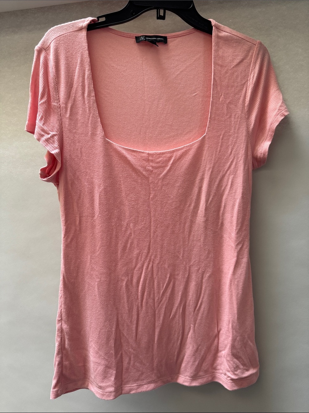 INC International Concepts Scoop Neck Short Sleeve Top in Pink